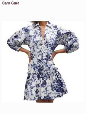Cara Cara White Mini Dress with Blue Floral Print